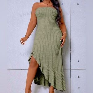Dark Green Strapless Dress